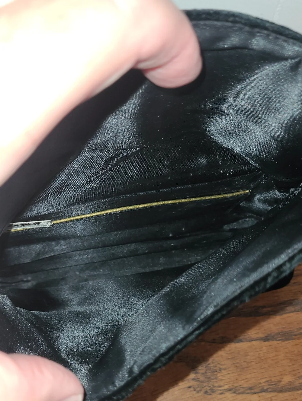 Garay Vintage Black Velvet Evening Clutch with Gold Tone Clasp and Embellishment